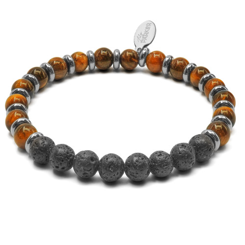 Bracelet "Motivé, Motivé" - Oeil de tigre & Pierre de lave - Lily Parker