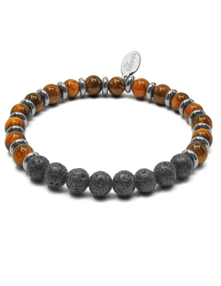 Bracelet "Motivé, Motivé" - Oeil de tigre & Pierre de lave - Lily Parker