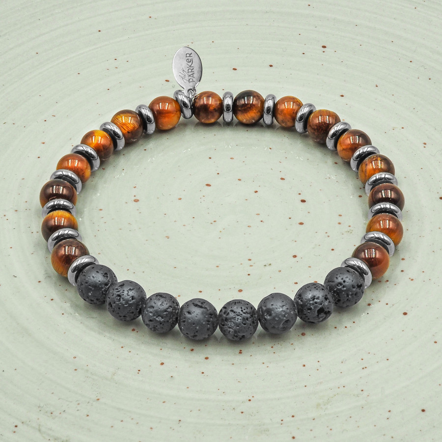 Bracelet "Motivé, Motivé" - Oeil de tigre & Pierre de lave - Lily Parker