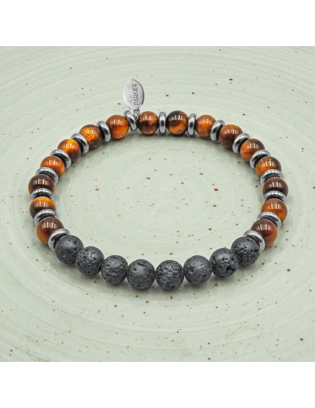 Bracelet "Motivé, Motivé" - Oeil de tigre & Pierre de lave - Lily Parker