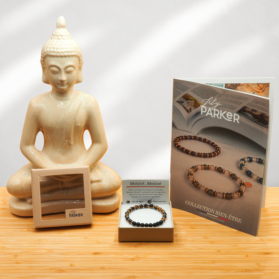 Bracelet "Motivé, Motivé" - Oeil de tigre & Pierre de lave - Lily Parker