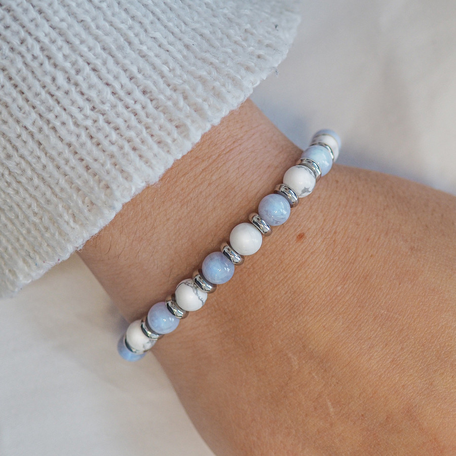 Bracelet "Zen Attitude" - Aigue Marine & Howlite Blanche - Lily Parker