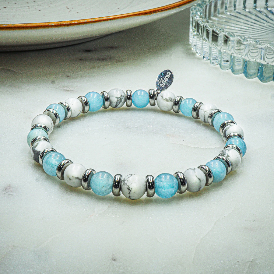 Bracelet "Zen Attitude" - Aigue Marine & Howlite Blanche - Lily Parker