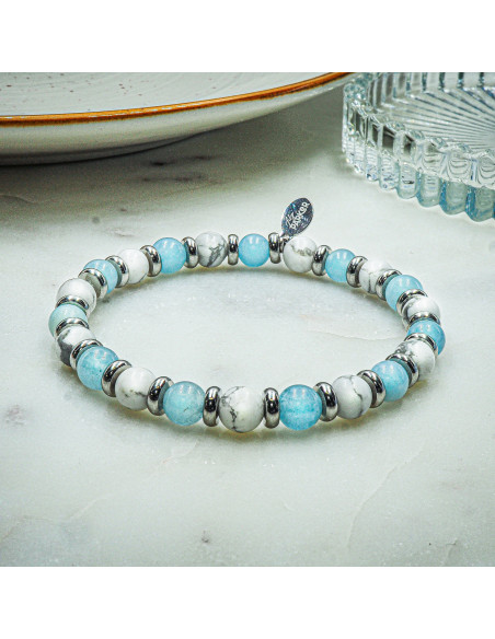 Bracelet "Zen Attitude" - Aigue Marine & Howlite Blanche - Lily Parker