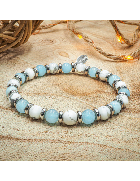 Bracelet "Zen Attitude" - Aigue Marine & Howlite Blanche - Lily Parker