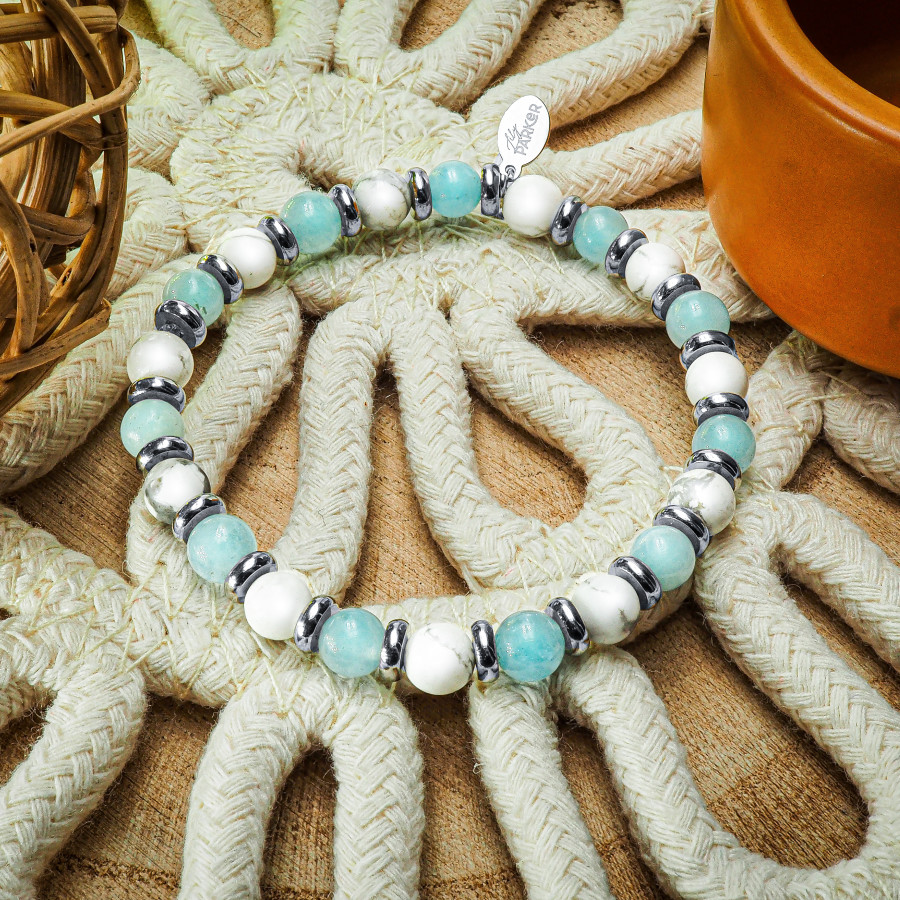 Bracelet "Zen Attitude" - Aigue Marine & Howlite Blanche - Lily Parker