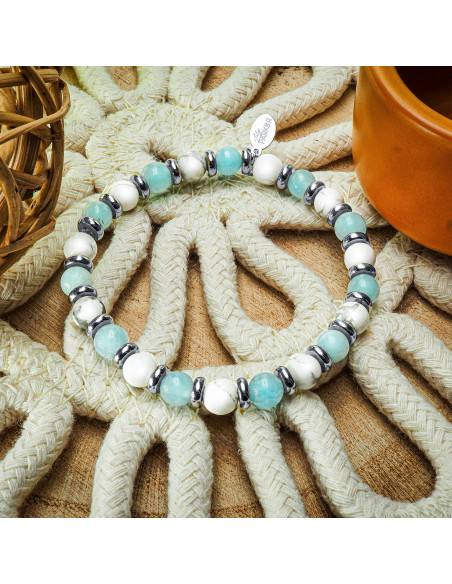 Bracelet "Zen Attitude" - Aigue Marine & Howlite Blanche - Lily Parker