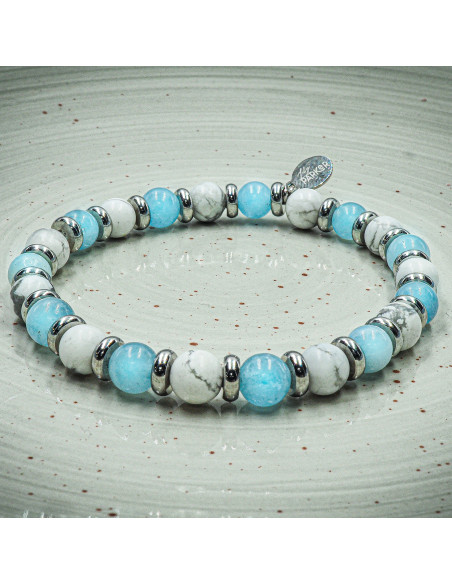 Bracelet "Zen Attitude" - Aigue Marine & Howlite Blanche - Lily Parker
