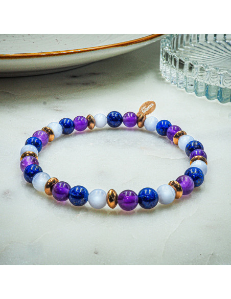 Bracelet "Calme Intérieur" - Calcédoine bleue, Lapis Lazuli & Améthyste - Lily Parker