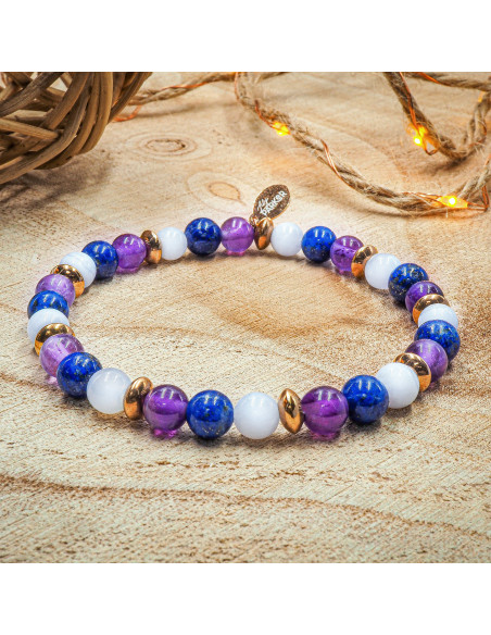Bracelet "Calme Intérieur" - Calcédoine bleue, Lapis Lazuli & Améthyste - Lily Parker