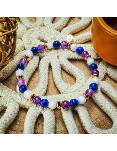 Bracelet "Calme Intérieur" - Calcédoine bleue, Lapis Lazuli & Améthyste - Lily Parker