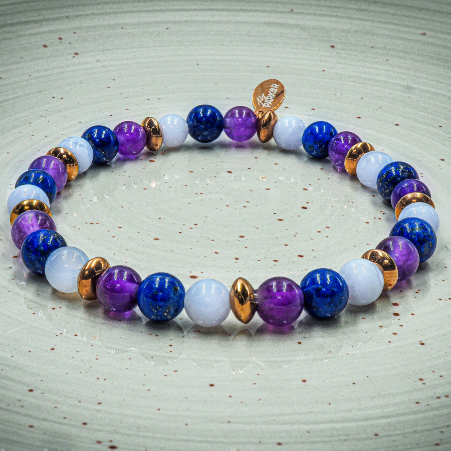 Bracelet "Calme Intérieur" - Calcédoine bleue, Lapis Lazuli & Améthyste - Lily Parker