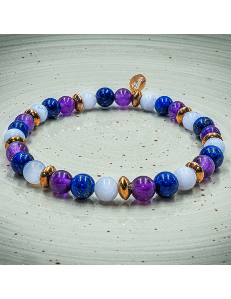 Bracelet "Calme Intérieur" - Calcédoine bleue, Lapis Lazuli & Améthyste - Lily Parker