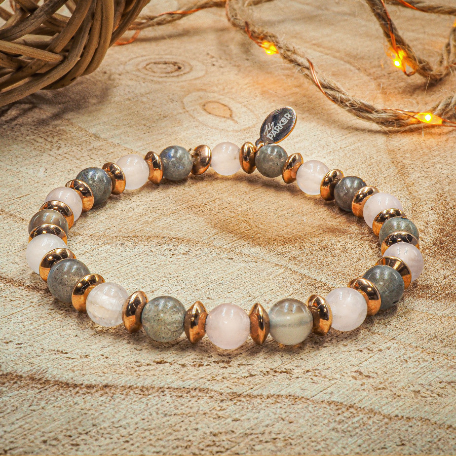 Bracelet "Libre comme l'Air" - Labradorite & Quartz Rose - Lily Parker