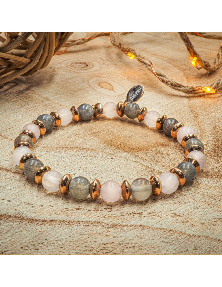 Bracelet "Libre comme l'Air" - Labradorite & Quartz Rose - Lily Parker