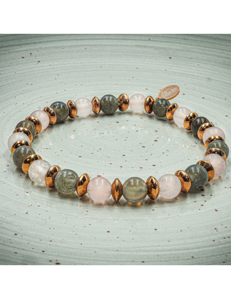 Bracelet "Libre comme l'Air" - Labradorite & Quartz Rose - Lily Parker