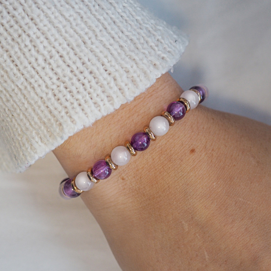 Bracelet "Bonne Nuit" - Améthyste & Quartz Rose - Lily Parker