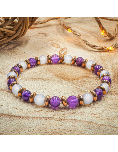 Bracelet "Bonne Nuit" - Améthyste & Quartz Rose - Lily Parker