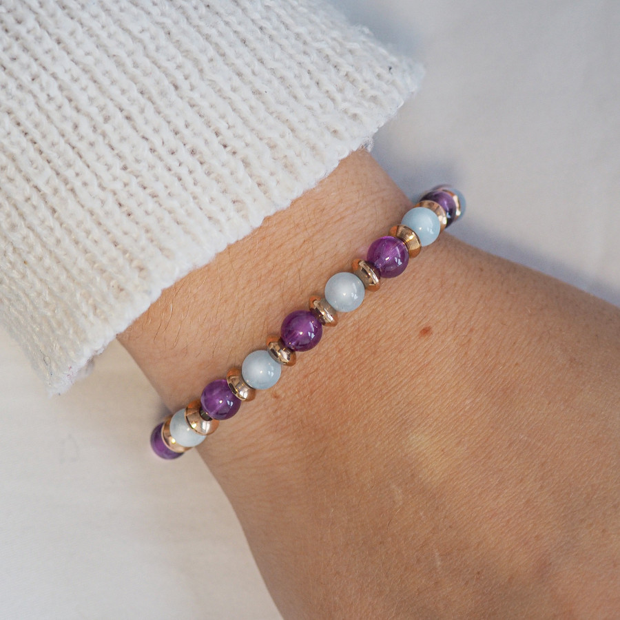 Bracelet "Équilibre Parfait" - Aigue Marine & Améthyste - Lily Parker