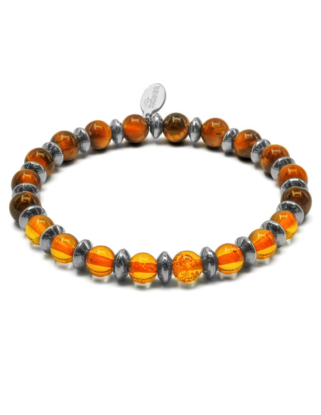 Bracelet "Gardien Protecteur" - Ambre & Oeil de Tigre - Lily Parker