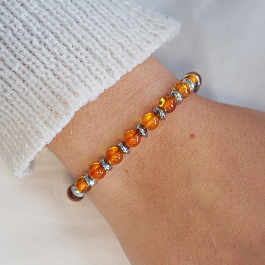 Bracelet "Gardien Protecteur" - Ambre & Oeil de Tigre - Lily Parker