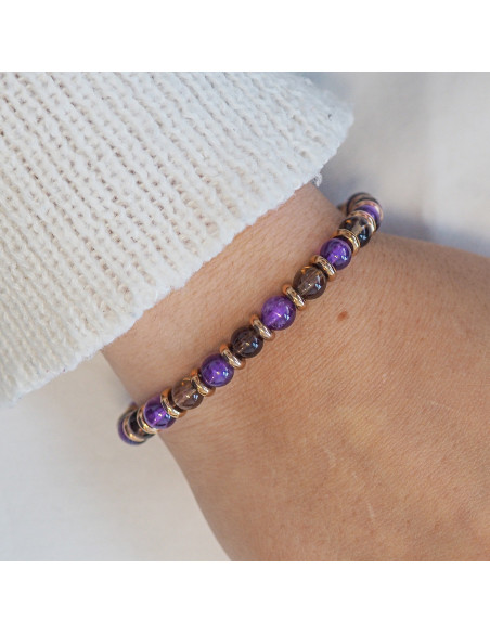 Bracelet "Libéré, Délivré" - Améthyste & Quartz Fumé - Lily Parker