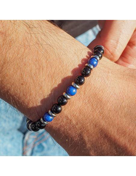 Bracelet "Équilibre Masculin" - Lapis Lazuli & Tourmaline noire - Lily Parker
