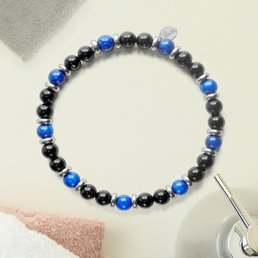 Bracelet "Équilibre Masculin" - Lapis Lazuli & Tourmaline noire - Lily Parker