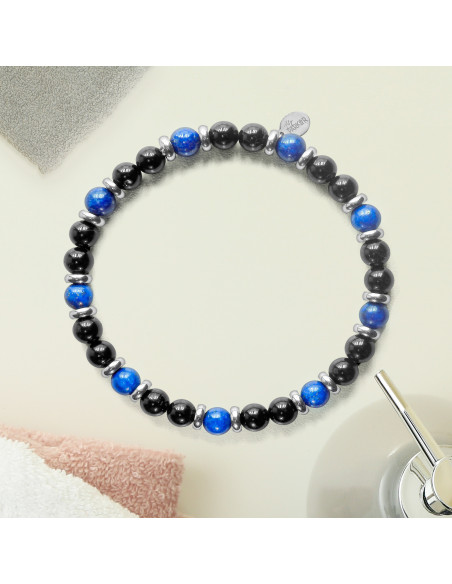 Bracelet "Équilibre Masculin" - Lapis Lazuli & Tourmaline noire - Lily Parker