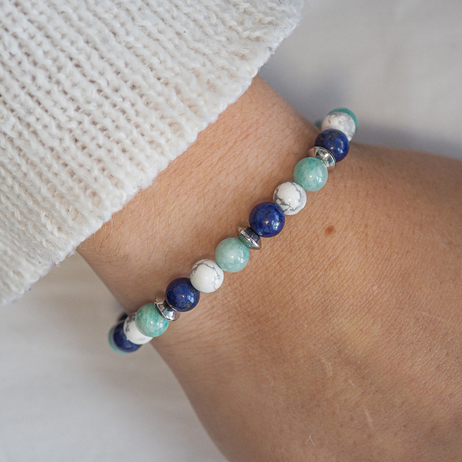 Bracelet "Renouveau Capillaire" - Howlite Blanche, Amazonite & Lapis Lazuli - Lily Parker