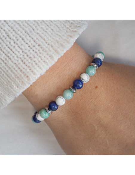 Bracelet "Renouveau Capillaire" - Howlite Blanche, Amazonite & Lapis Lazuli - Lily Parker