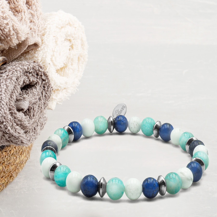 Bracelet "Renouveau Capillaire" - Howlite Blanche, Amazonite & Lapis Lazuli - Lily Parker