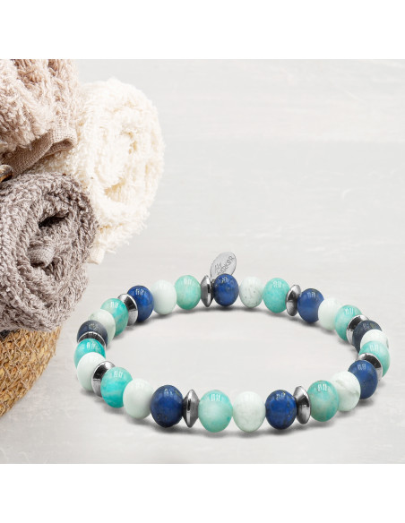 Bracelet "Renouveau Capillaire" - Howlite Blanche, Amazonite & Lapis Lazuli - Lily Parker