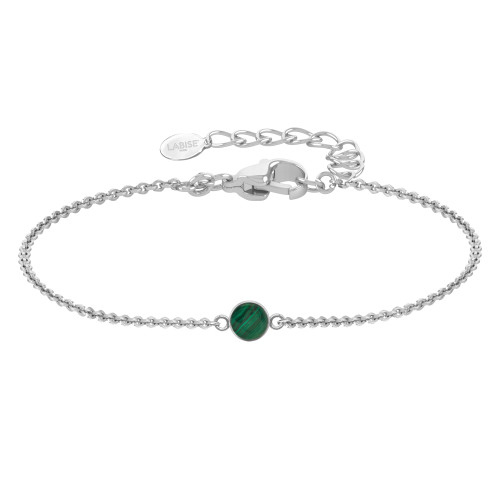 Bracelet argent rhodié - 1,6g -  Malachite - cabochon - 6mm - 15+5cm - LABISE Paris