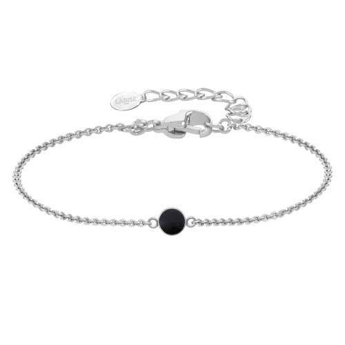Bracelet argent rhodié - 1,6g -  Onyx - cabochon - 6mm - 15+5cm - LABISE Paris