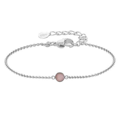 Bracelet argent rhodié - 1,6g -  Quartz Rose - cabochon - 6mm - 15+5cm - LABISE Paris
