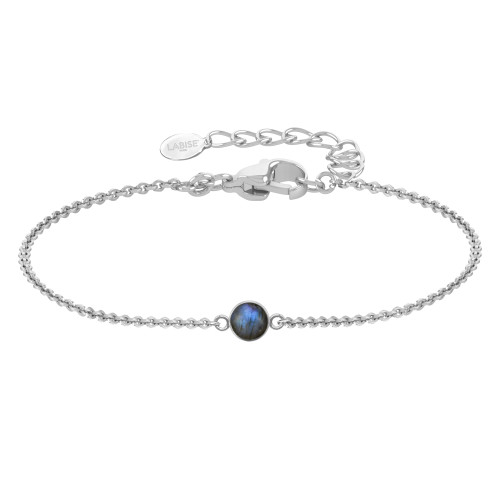 Bracelet argent rhodié - 1,6g -  Labradorite - cabochon - 6mm - 15+5cm - LABISE Paris
