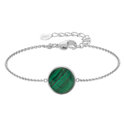 Bracelet argent rhodié - 2,5g -  Malachite - cabochon - 12mm - 15+5cm - LABISE Paris
