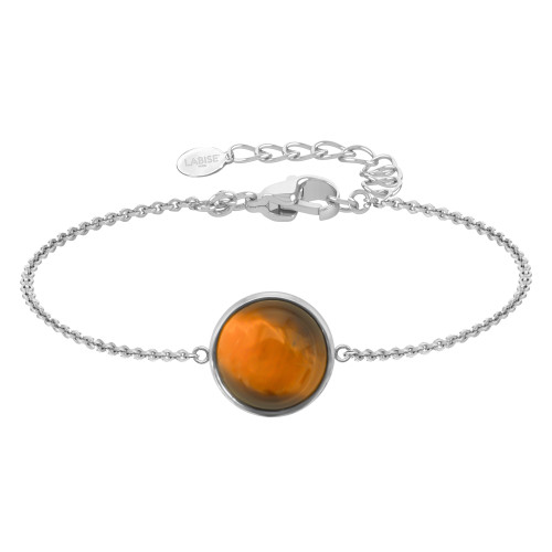 Bracelet argent rhodié - 2,5g -  Œil de tigre - cabochon - 12mm - 15+5cm - LABISE Paris