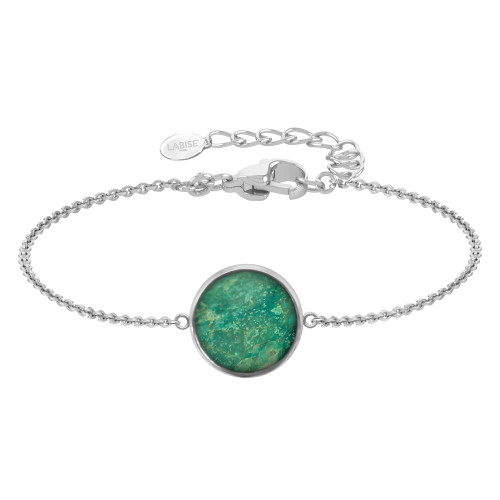Bracelet argent rhodié - 2,5g -  Chrysocolle - cabochon - 12mm - 15+5cm - LABISE Paris