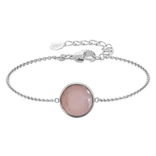 Bracelet argent rhodié - 2,5g -  Quartz Rose - cabochon - 12mm - 15+5cm - LABISE Paris