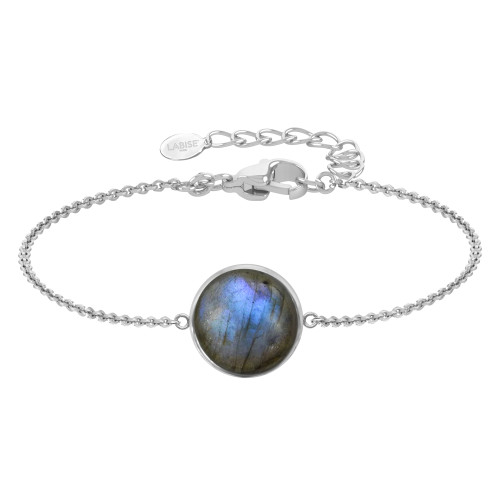 Bracelet argent rhodié - 2,5g -  Labradorite - cabochon - 12mm - 15+5cm - LABISE Paris