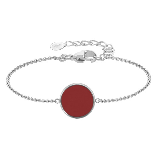 Bracelet argent rhodié - 2,5g -  Cornaline - Pierre plate rond - 12mm - 15+5cm - LABISE Paris