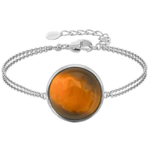 Bracelet argent rhodié - 3,2g -  Œil de tigre - cabochon - 18mm - 15+5cm - LABISE Paris