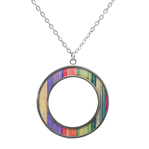 Collier acier bois multicolore clair - diam. 30mm - 45+10cm - Lily Parker