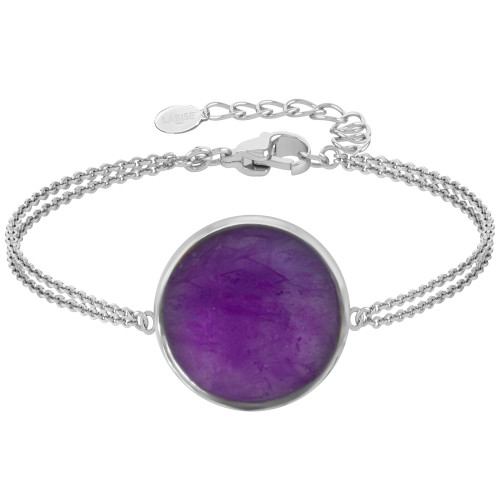 Bracelet argent rhodié - 3,2g -  Améthyste - cabochon - 18mm - 15+5cm - LABISE Paris