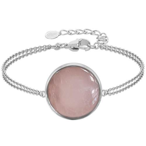 Bracelet argent rhodié - 3,2g -  Quartz Rose - cabochon - 18mm - 15+5cm - LABISE Paris
