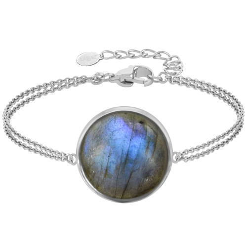 Bracelet argent rhodié - 3,2g -  Labradorite - cabochon - 18mm - 15+5cm - LABISE Paris