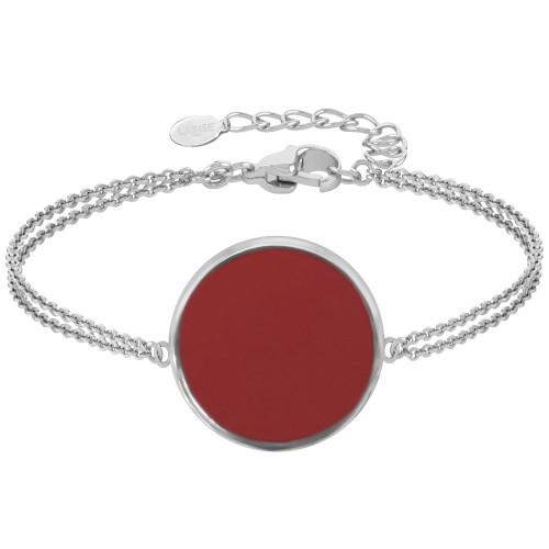 Bracelet argent rhodié - 3,2g -  Cornaline - Pierre plate rond - 18mm - 15+5cm - LABISE Paris