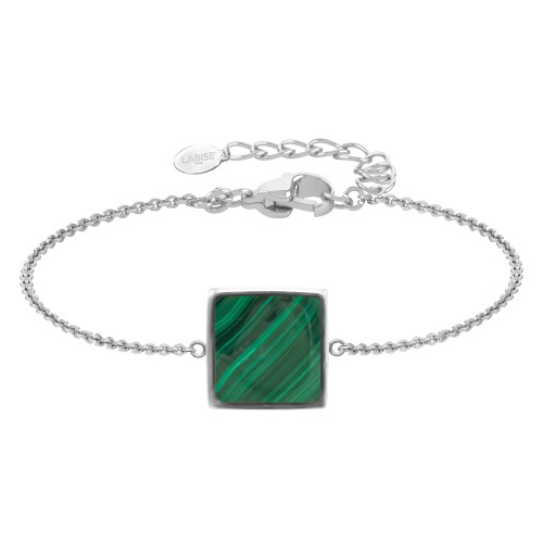 Bracelet argent rhodié - 2,2g -  Malachite - cabochon - 10x10mm - 15+5cm - LABISE Paris